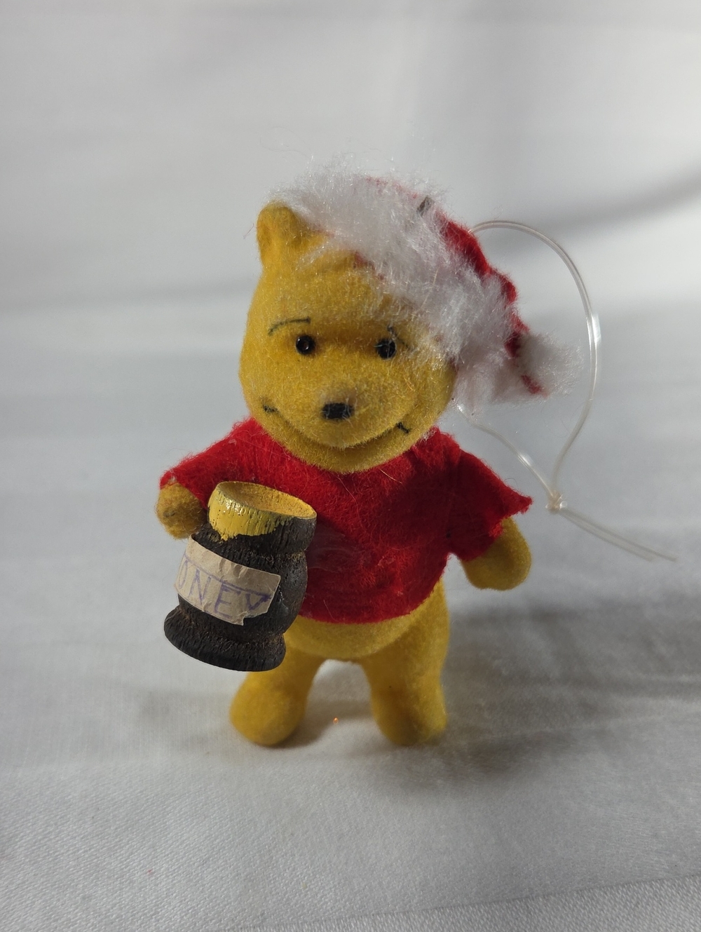 Vintage 1970s Winnie-the-Pooh Flocked Holiday Ornament - Yellow & Red